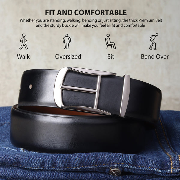 Cronos Plain Black & Brown Italian Leather Reversible Belt for Men – Grey Buckle