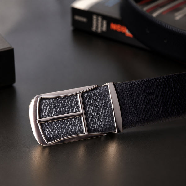 Hayes London | Cronos Viper Black & Brown Italian Leather Reversible Belt for Men – Grey Buckle