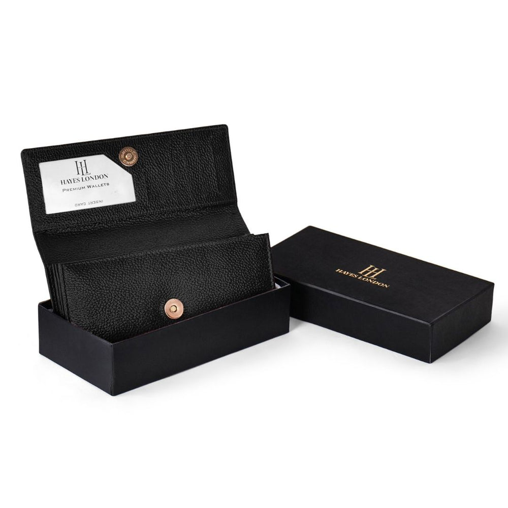 Hayes London | Black Genuine Leather Bi-Fold Clutch For Women (Leather Texture: Classic & Color: Black)