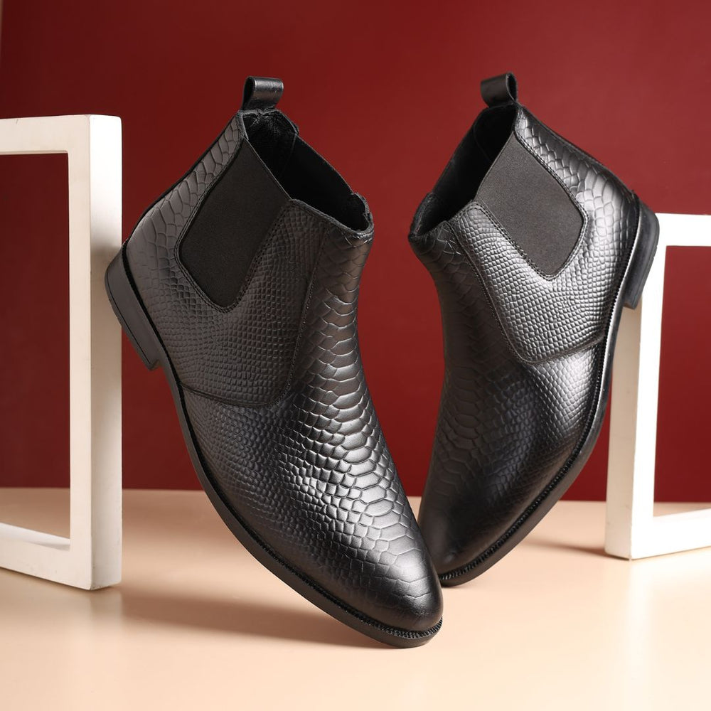 Hayes London | Hawk Chelsea Boots – Black Textured Genuine Leather Men’s Shoes