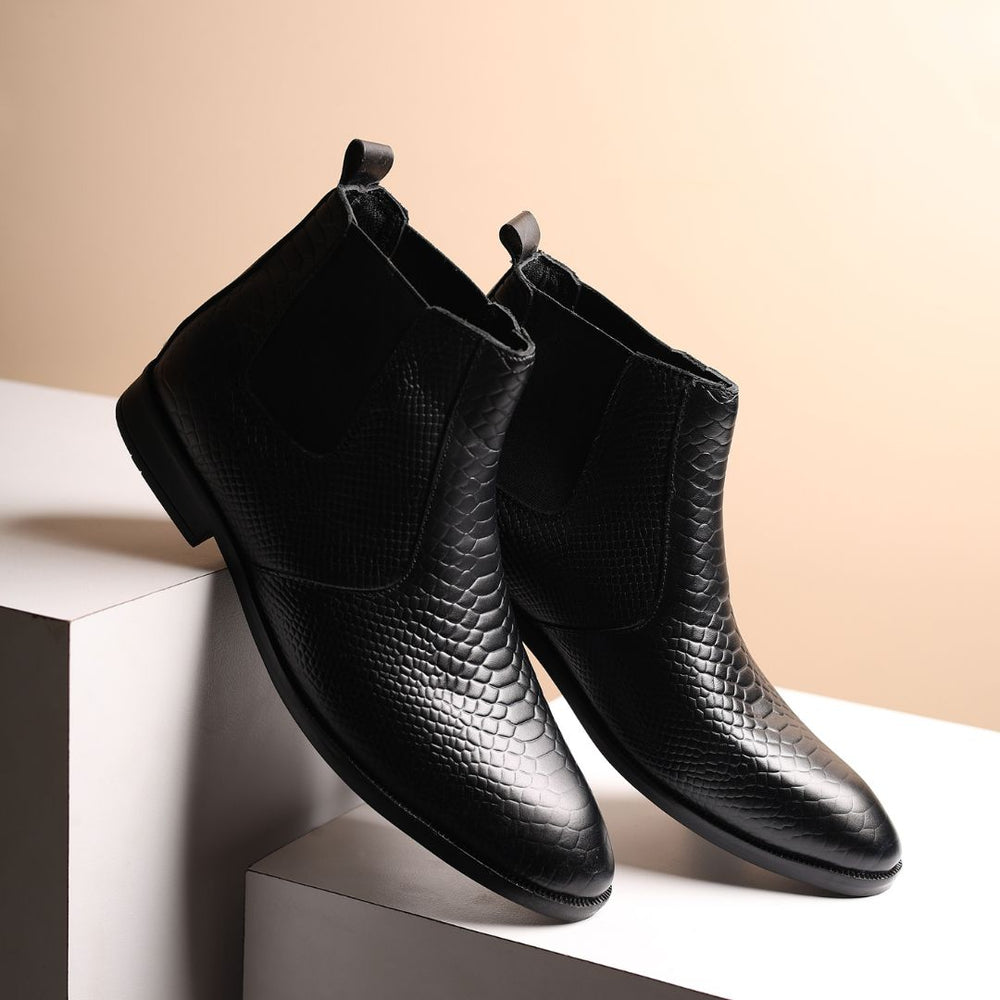 Hayes London | Hawk Chelsea Boots – Black Textured Genuine Leather Men’s Shoes