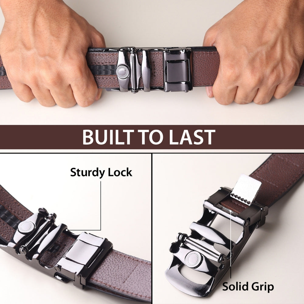 Hayes London | Auto-Lock Genuine Leather Brown Belt for Men | Premium Micro-Adjustable No-Hole Belt (Leather Texture: Croco)