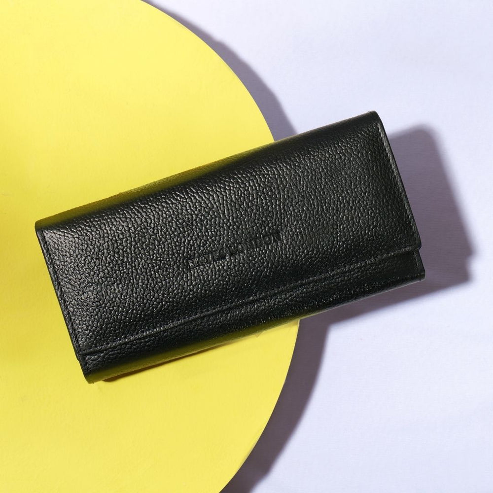 Hayes London | Black Genuine Leather Bi-Fold Clutch For Women (Leather Texture: Classic & Color: Black)