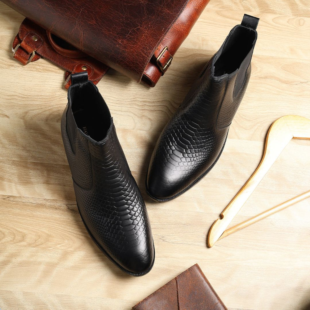 Hayes London | Hawk Chelsea Boots – Black Textured Genuine Leather Men’s Shoes