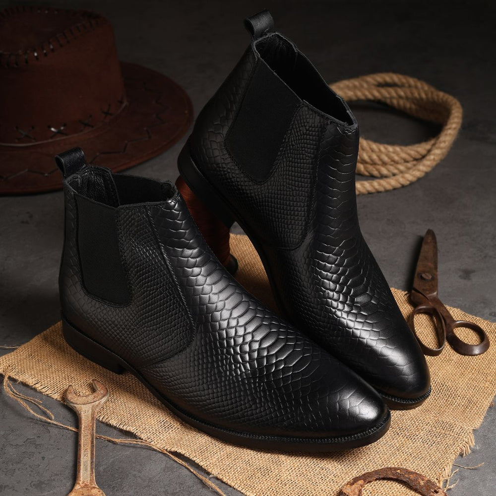 Hayes London | Hawk Chelsea Boots – Black Textured Genuine Leather Men’s Shoes