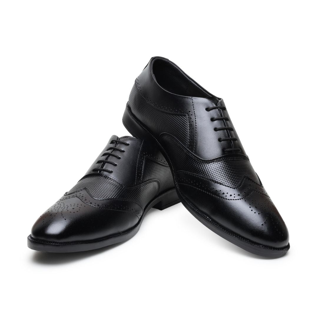 Hayes London | Monarch Wingtip Brogues – Black Perforated Genuine Leather Men’s Shoes