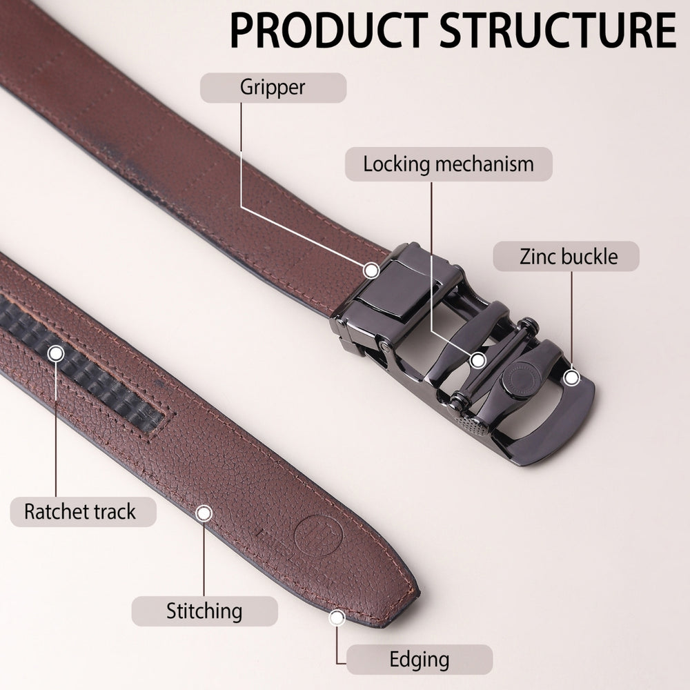 Hayes London | Auto-Lock Genuine Leather Brown Belt for Men | Premium Micro-Adjustable No-Hole Belt (Leather Texture: Croco)