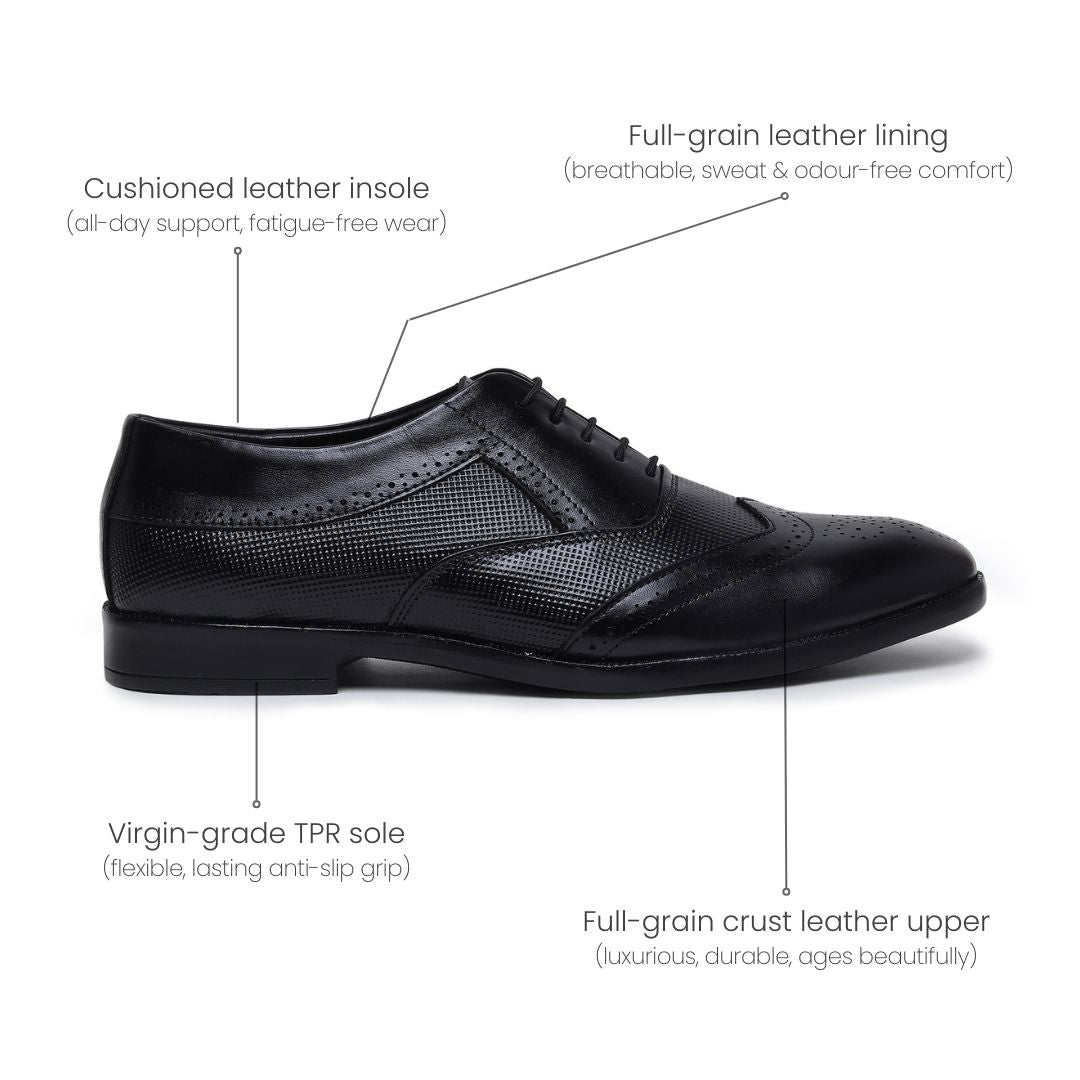 Hayes London | Monarch Wingtip Brogues – Black Perforated Genuine Leather Men’s Shoes