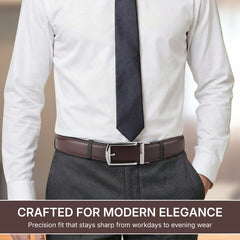 Hayes London | Vanguard Silver Auto-Lock No-Hole Genuine Leather Belt for Men – Micro-Adjustable Smart Ratchet Belt for Formal, Office & Business Wear(Plain Brown)
