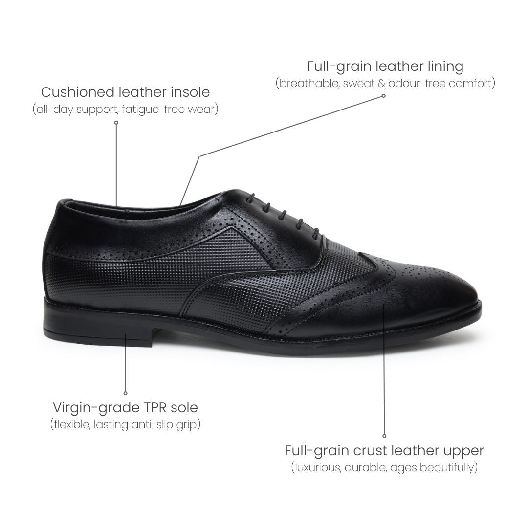 Hayes London | Monarch Wingtip Brogues – Black Perforated Genuine Leather Men’s Shoes