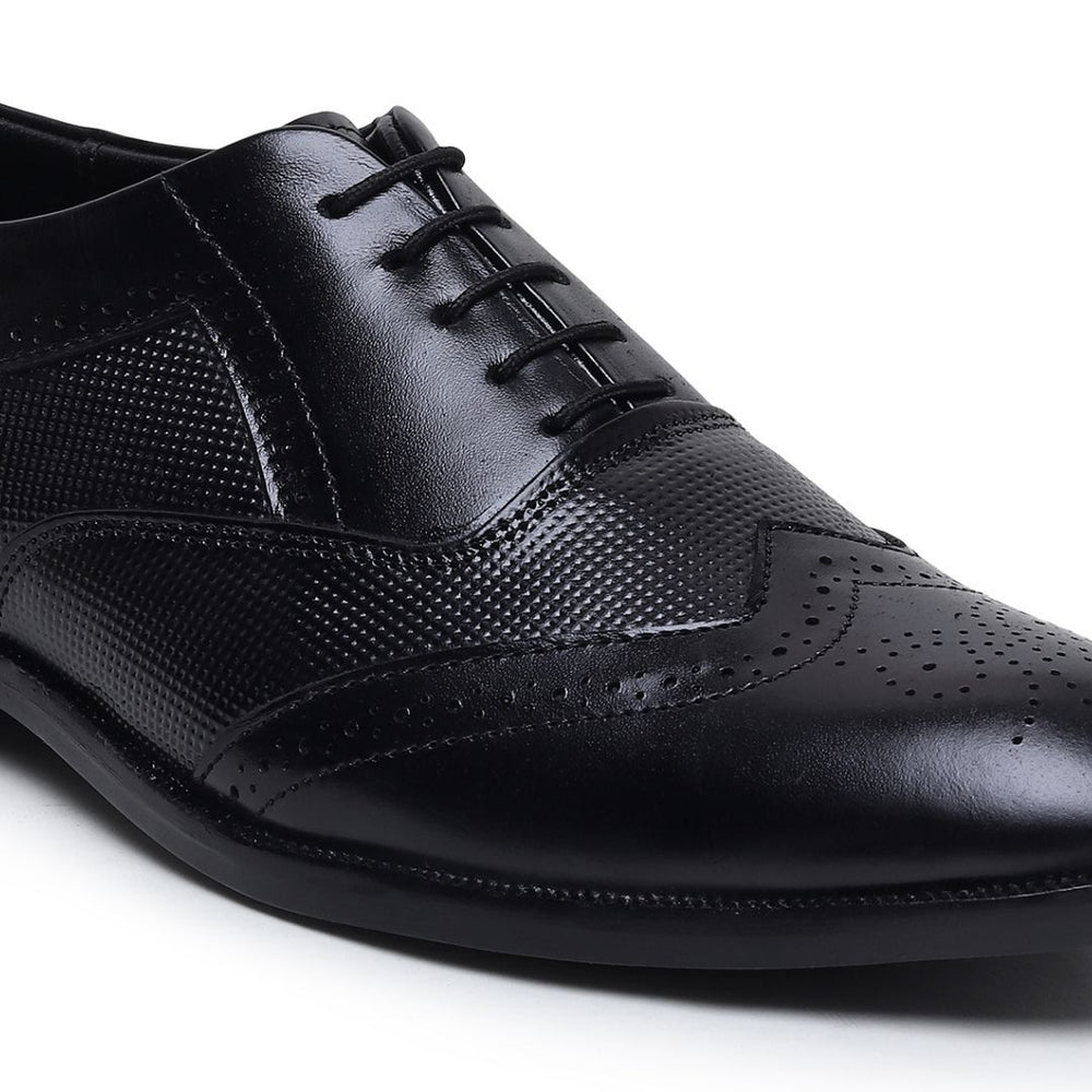 Hayes London | Monarch Wingtip Brogues – Black Perforated Genuine Leather Men’s Shoes