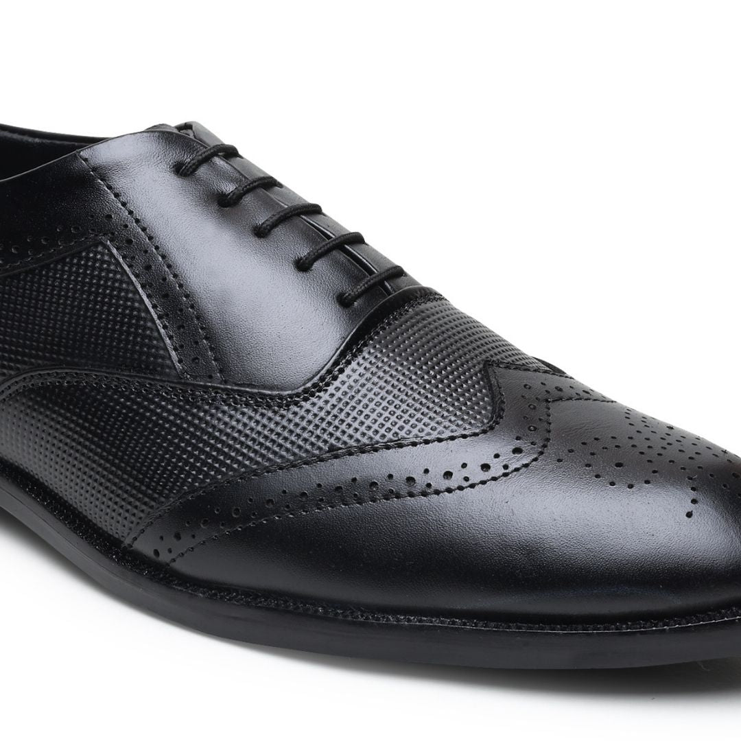 Hayes London | Monarch Wingtip Brogues – Black Perforated Genuine Leather Men’s Shoes