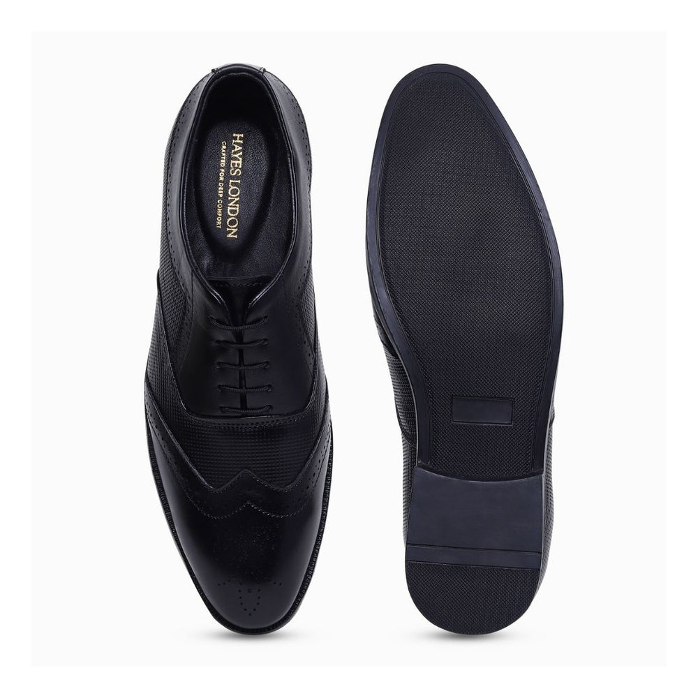 Hayes London | Monarch Wingtip Brogues – Black Perforated Genuine Leather Men’s Shoes