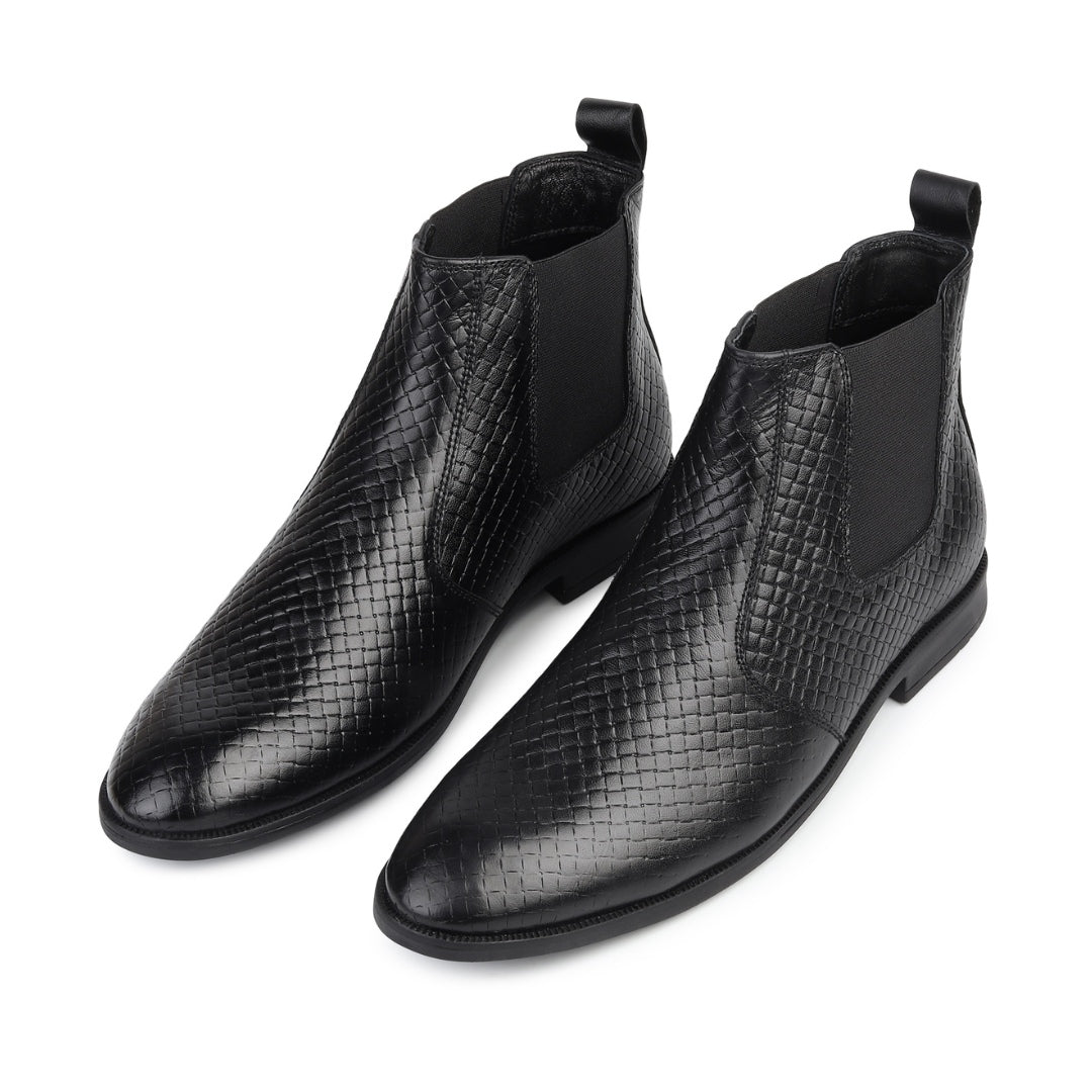 Hayes London | Griffin Chelsea Boots – Black Textured Genuine Leather Men’s Shoes