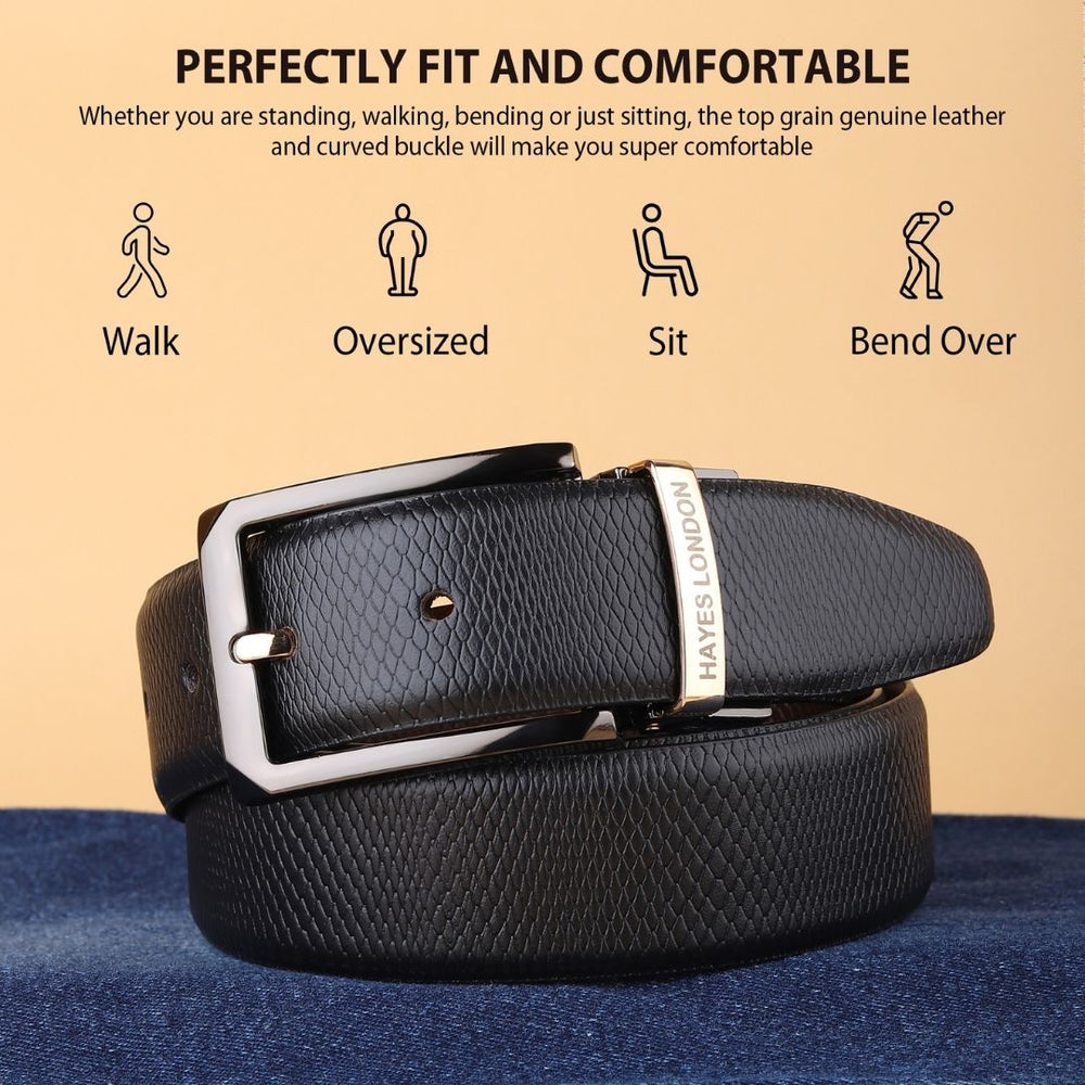 Hayes London | Italian Leather Reversible Black & Brown Belt For Men with Black & Gold Buckle (Leather Texture: Viper)