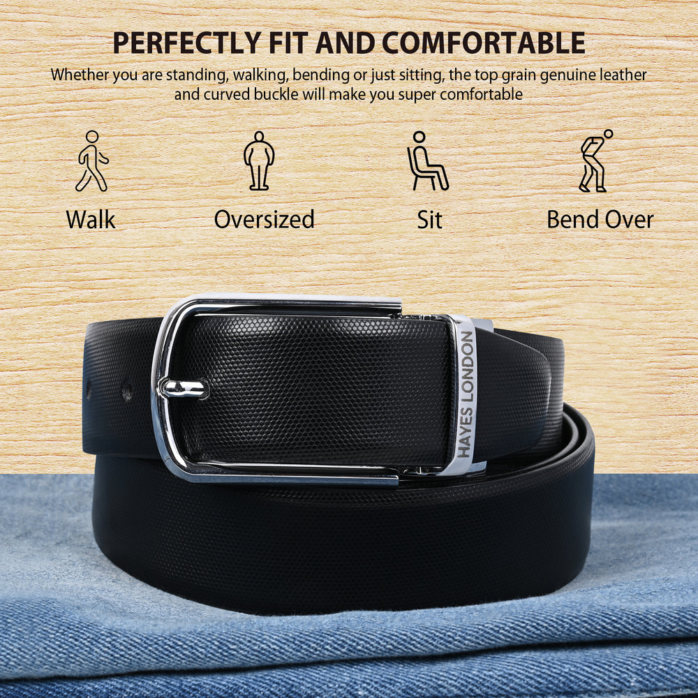 Hayes London | Italian Leather Reversible Black & Brown Belt For Men (Leather Texture: Braided)