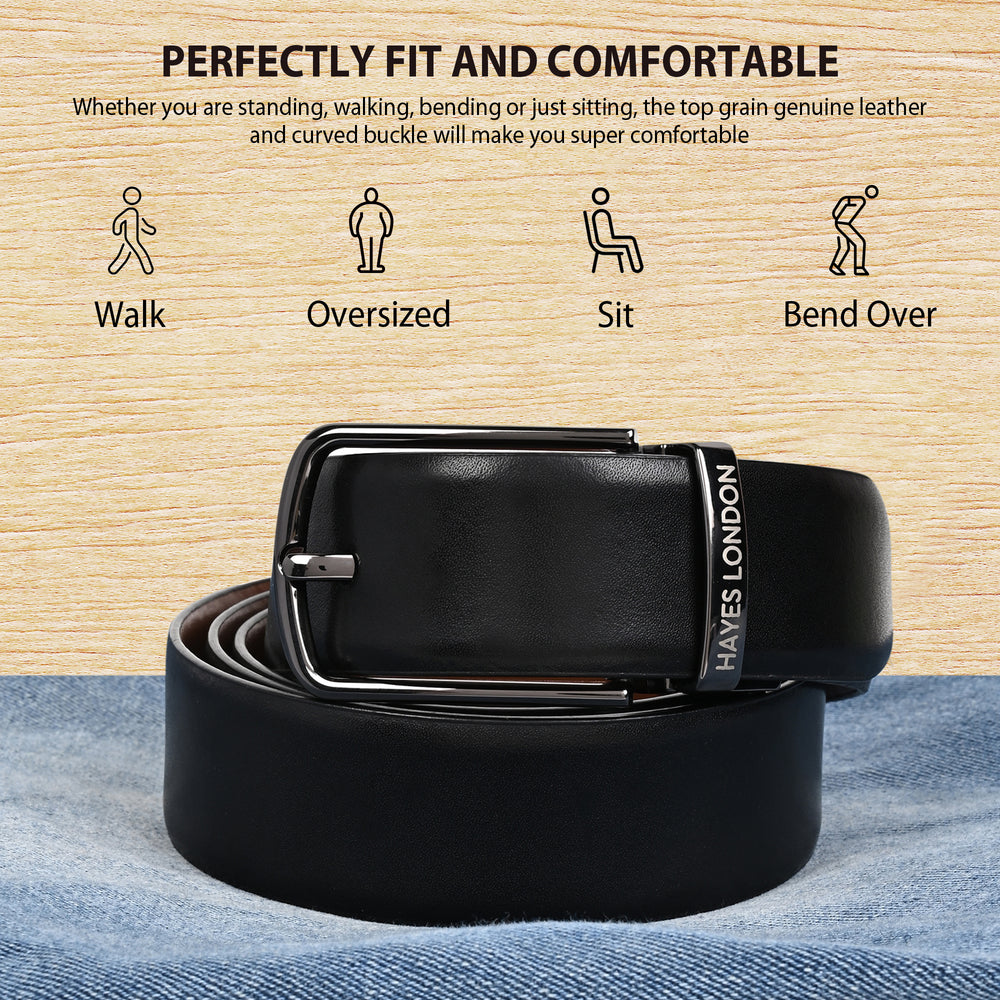 Hayes London | Italian Leather Reversible Black & Brown Belt For Men (Leather Texture: Plain)