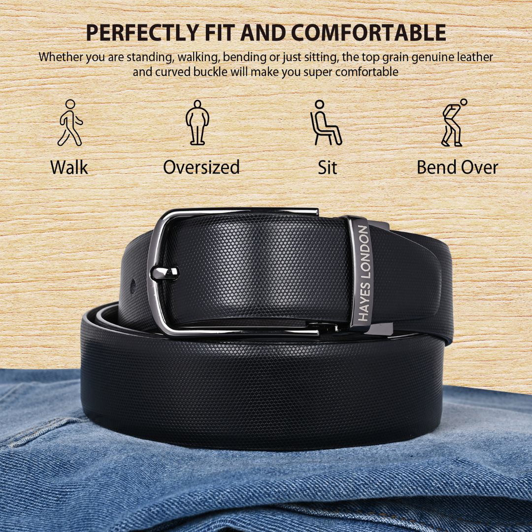 Hayes London | Italian Leather Reversible Black & Brown Belt For Men (Leather Texture: Braided)