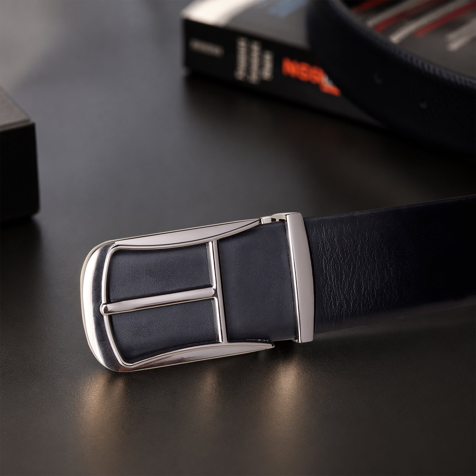 Cronos Plain Black & Brown Italian Leather Reversible Belt for Men – Grey Buckle