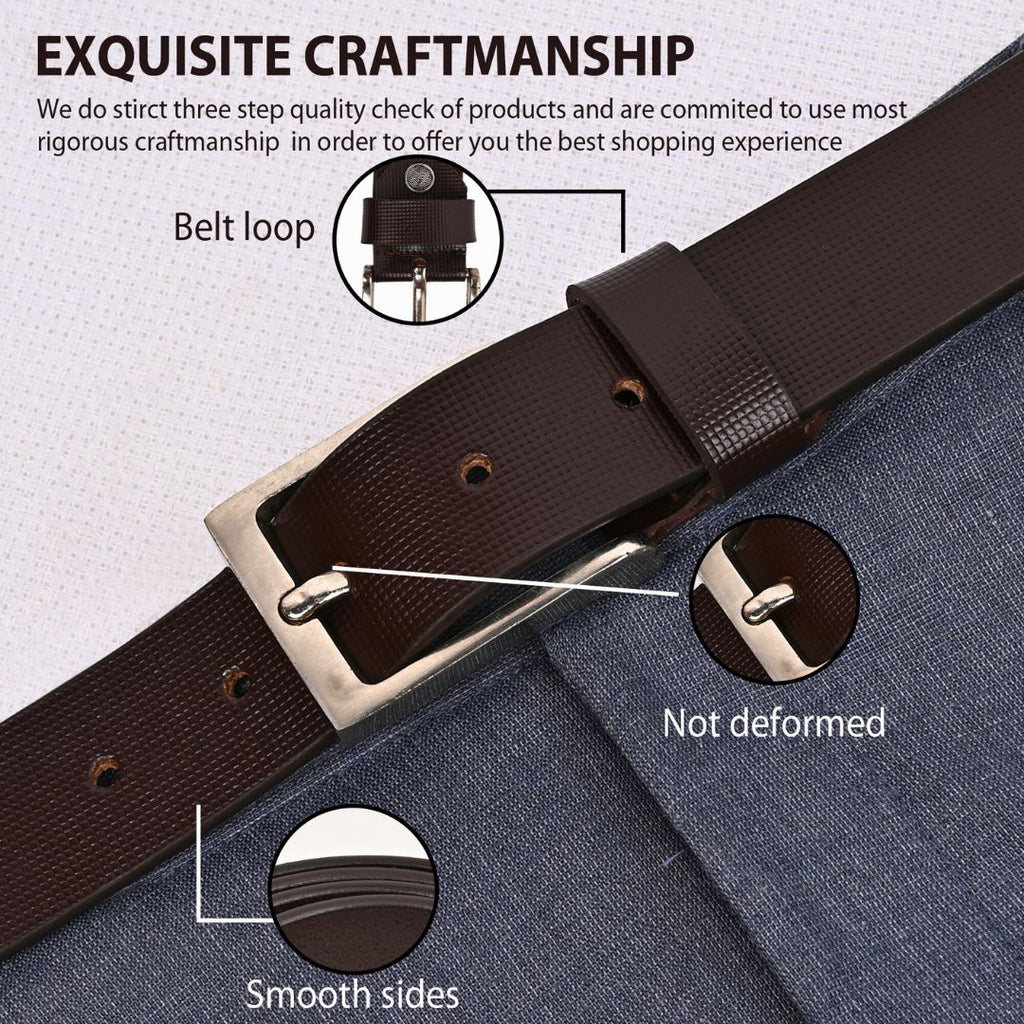 Brown Genuine Leather Men s Belt Leather Texture Braided Buckle Color Silver
