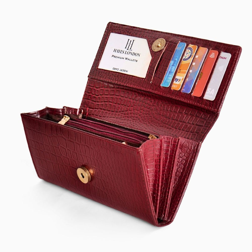 Hayes London | Cherry Genuine Leather Bi-Fold Clutch For Women (Leather Texture: Croco & Color: Cherry)