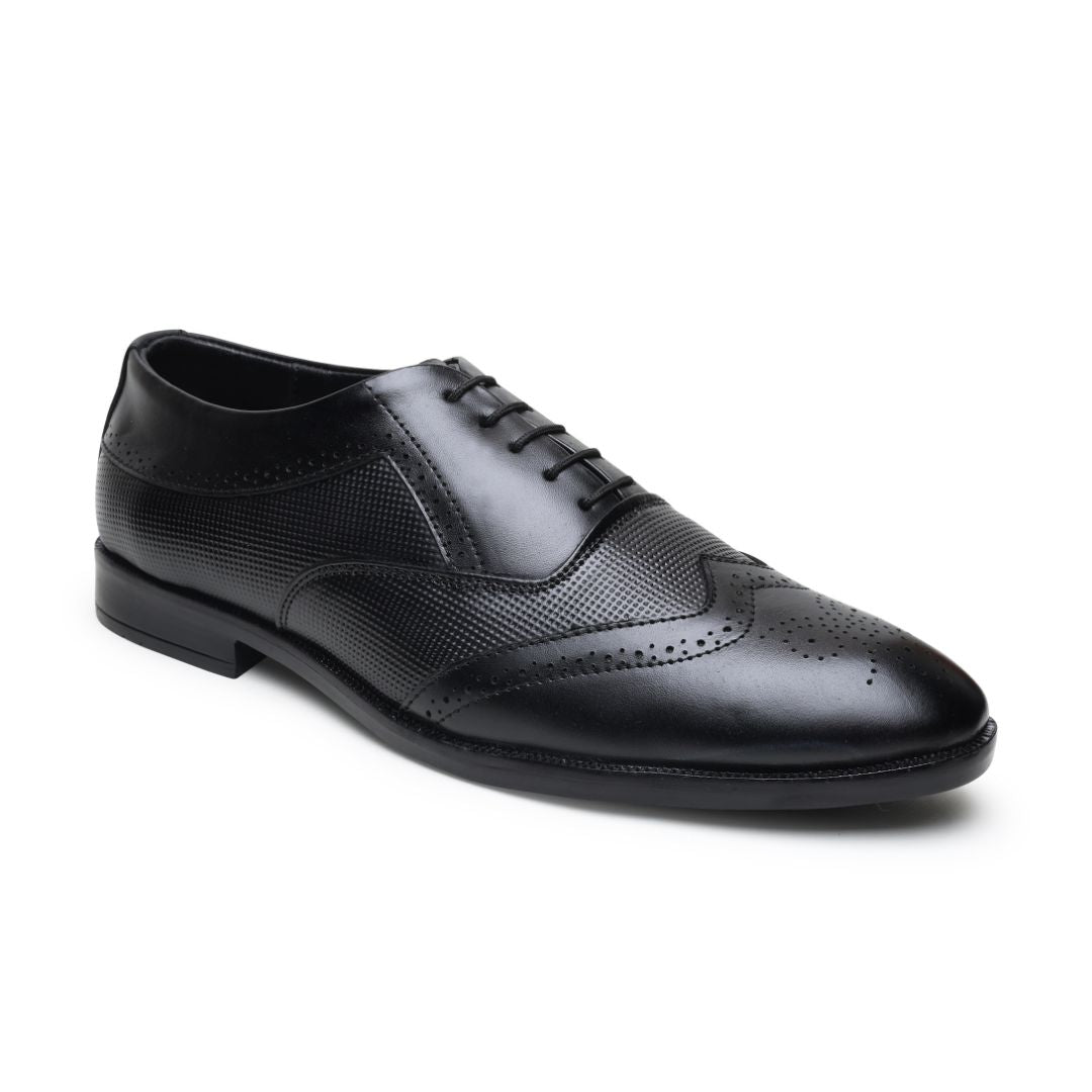 Hayes London | Monarch Wingtip Brogues – Black Perforated Genuine Leather Men’s Shoes