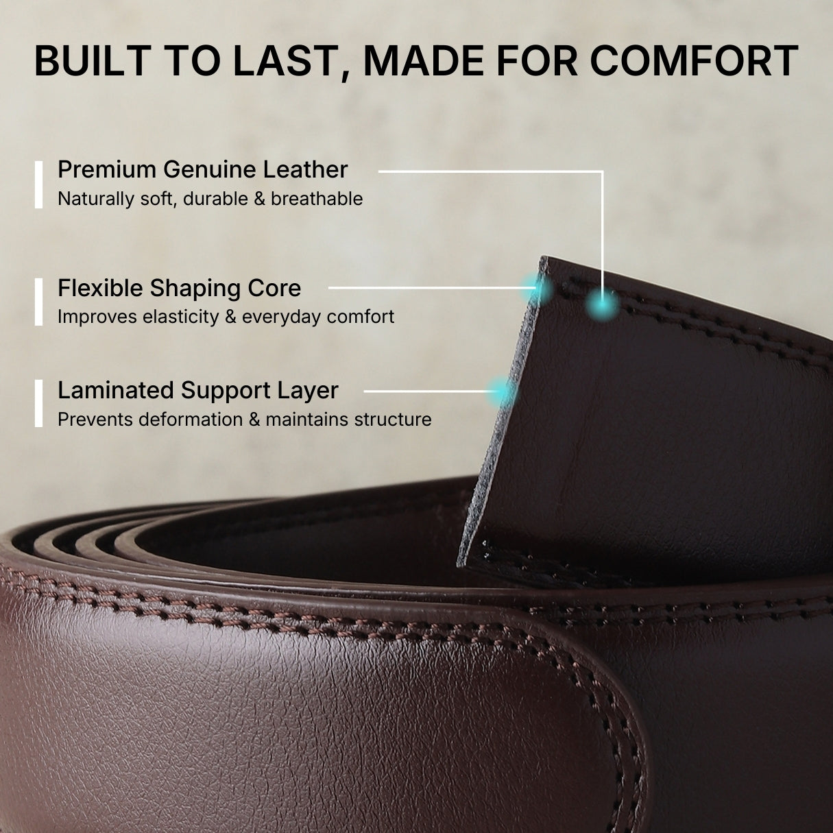 Hayes London | Vanguard Silver Auto-Lock No-Hole Genuine Leather Belt for Men – Micro-Adjustable Smart Ratchet Belt for Formal, Office & Business Wear(Plain Brown)