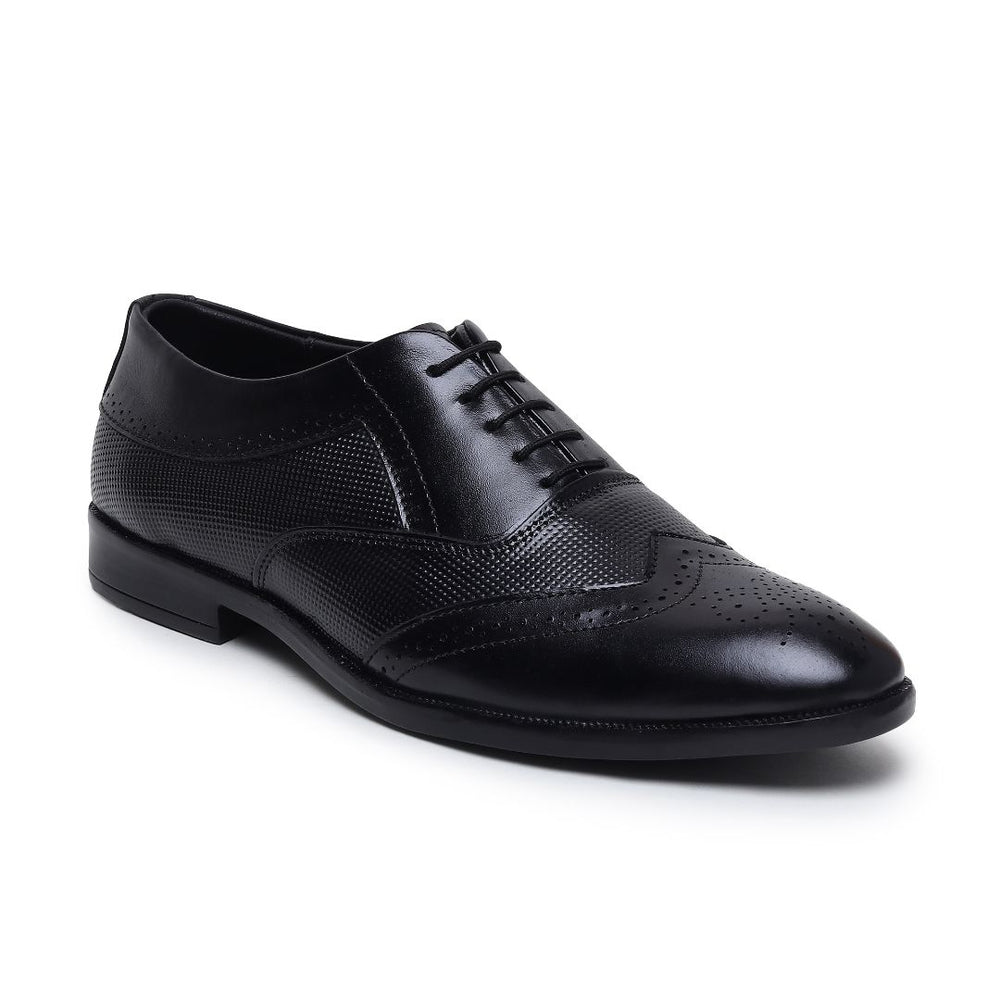 Hayes London | Monarch Wingtip Brogues – Black Perforated Genuine Leather Men’s Shoes