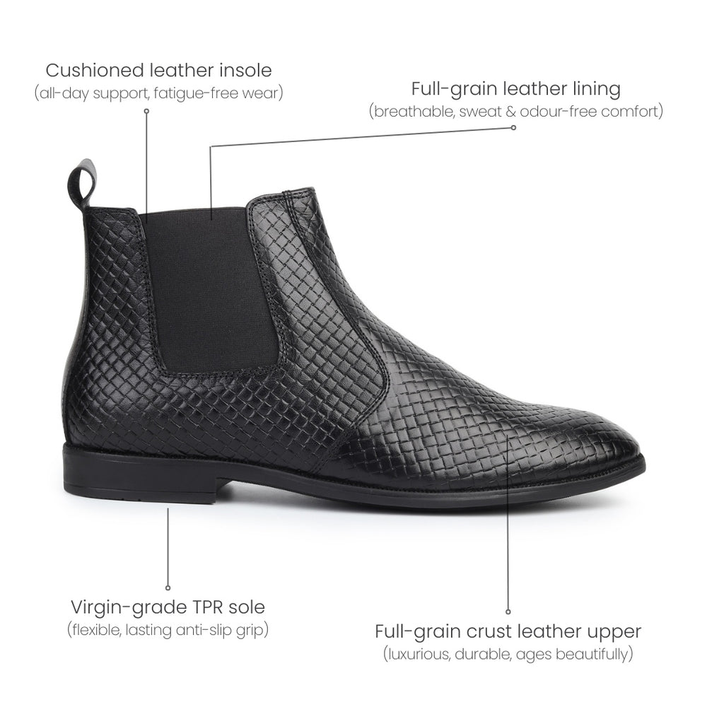 Hayes London | Griffin Chelsea Boots – Black Textured Genuine Leather Men’s Shoes