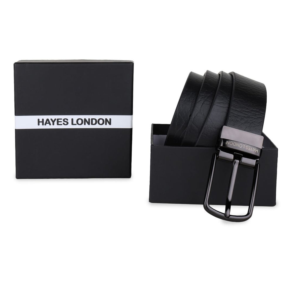 Hayes London | Reversible Black & Brown Genuine Leather Belt For Men (Leather Texture: Wild)