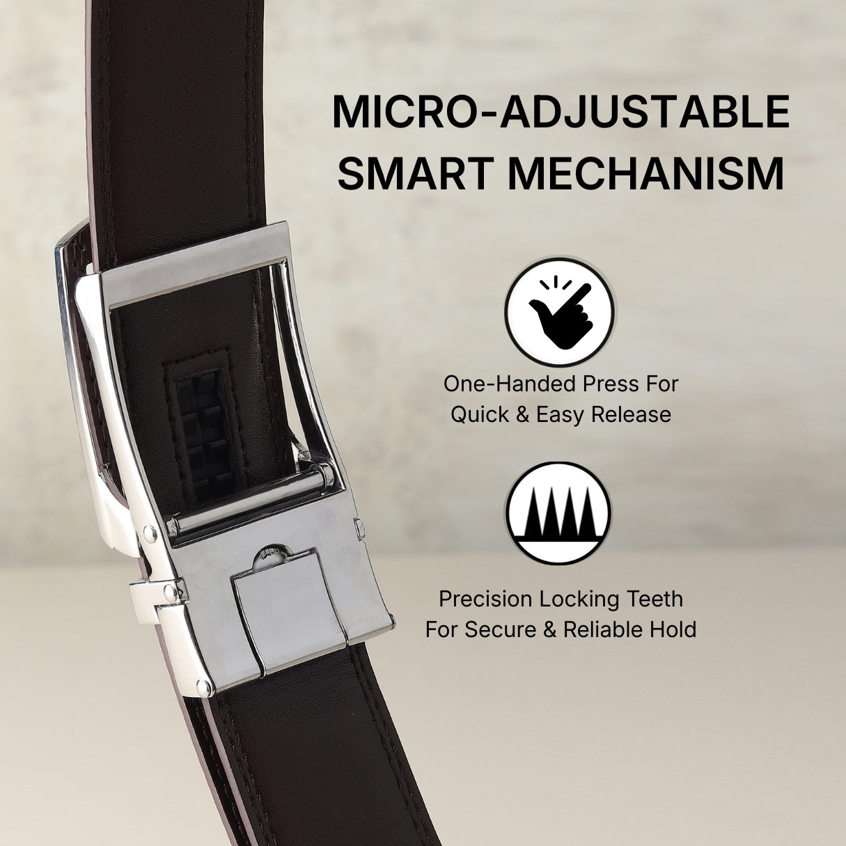 Hayes London | Vanguard Silver Auto-Lock No-Hole Genuine Leather Belt for Men – Micro-Adjustable Smart Ratchet Belt for Formal, Office & Business Wear(Plain Brown)