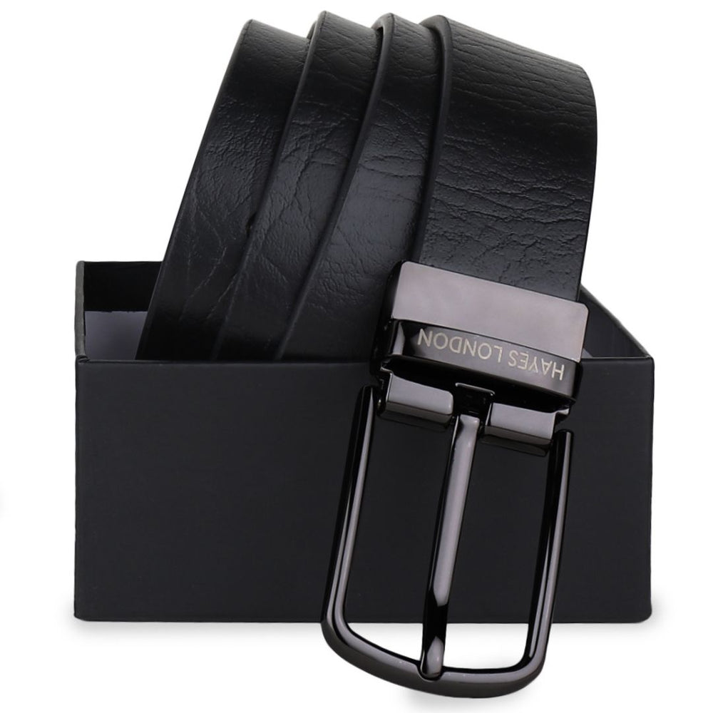 Hayes London | Reversible Black & Brown Genuine Leather Belt For Men (Leather Texture: Wild)