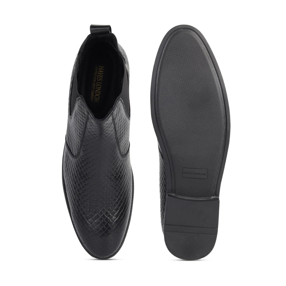 Hayes London | Griffin Chelsea Boots – Black Textured Genuine Leather Men’s Shoes