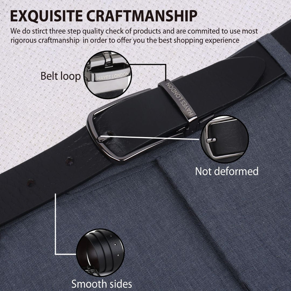 Hayes London | Reversible Black & Brown Genuine Leather Belt For Men (Leather Texture: Wild)
