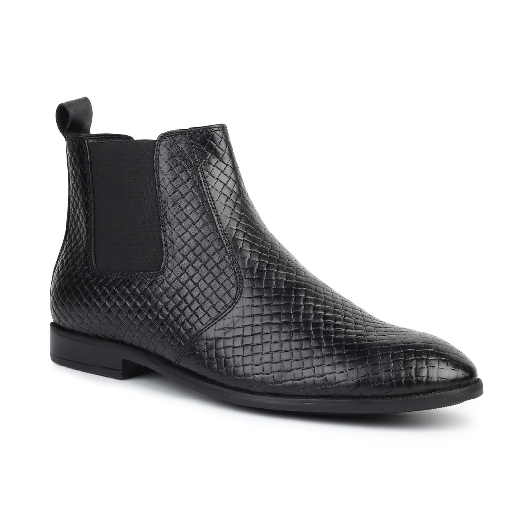 Hayes London | Griffin Chelsea Boots – Black Textured Genuine Leather Men’s Shoes
