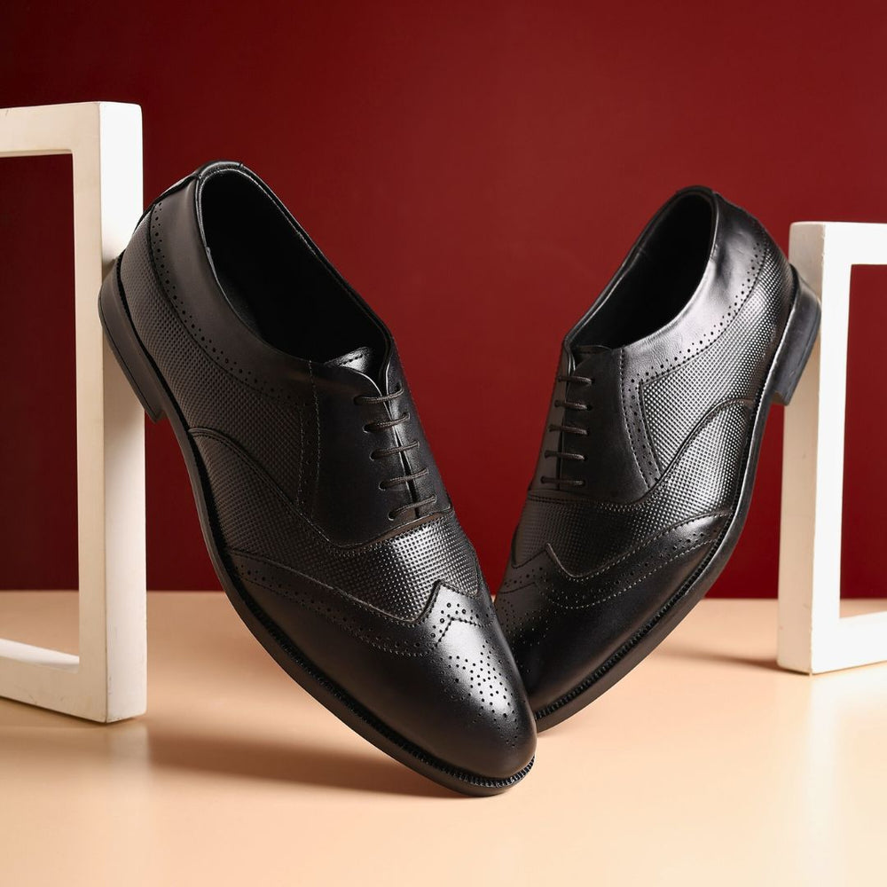 Hayes London | Monarch Wingtip Brogues – Black Perforated Genuine Leather Men’s Shoes