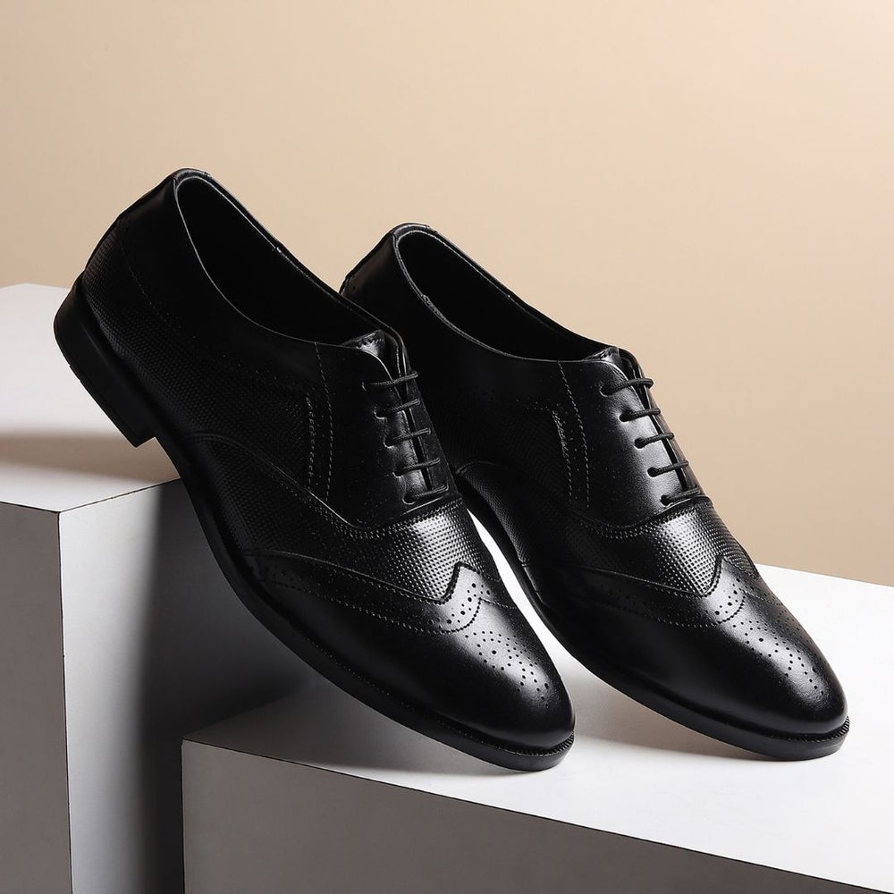 Hayes London | Monarch Wingtip Brogues – Black Perforated Genuine Leather Men’s Shoes