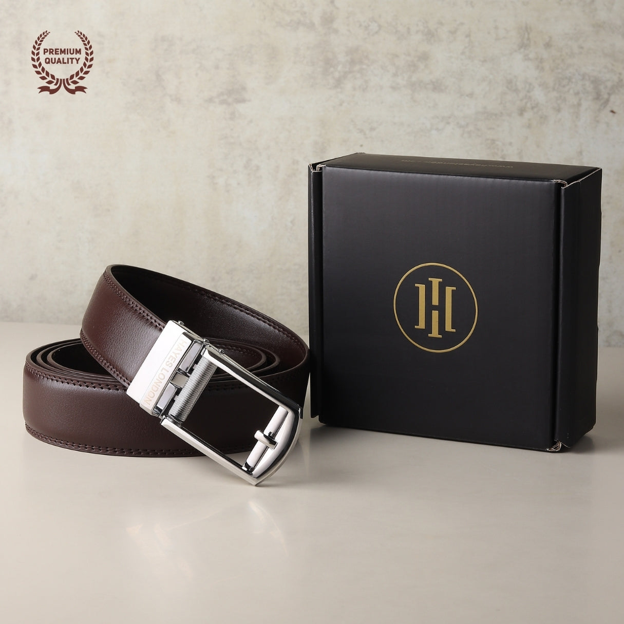 Hayes London | Vanguard Silver Auto-Lock No-Hole Genuine Leather Belt for Men – Micro-Adjustable Smart Ratchet Belt for Formal, Office & Business Wear(Plain Brown)