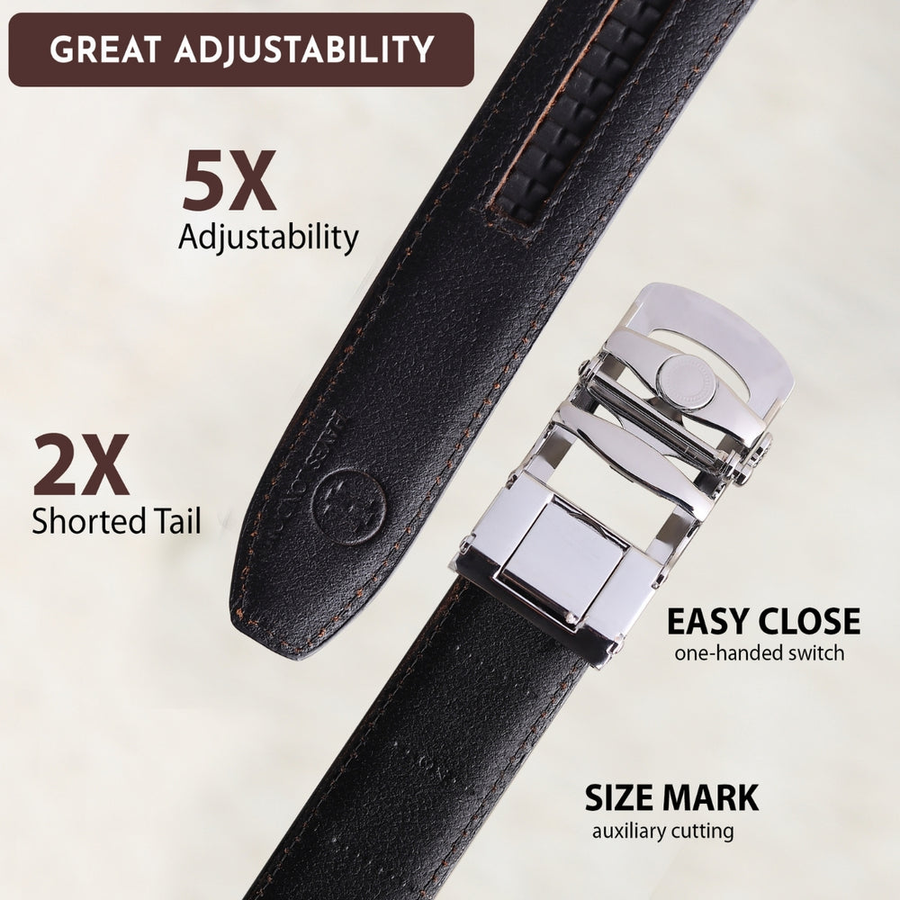 Hayes London | Auto-Lock Genuine Leather Black Belt for Men | Premium Micro-Adjustable No-Hole Belt (Leather Texture: Plain)