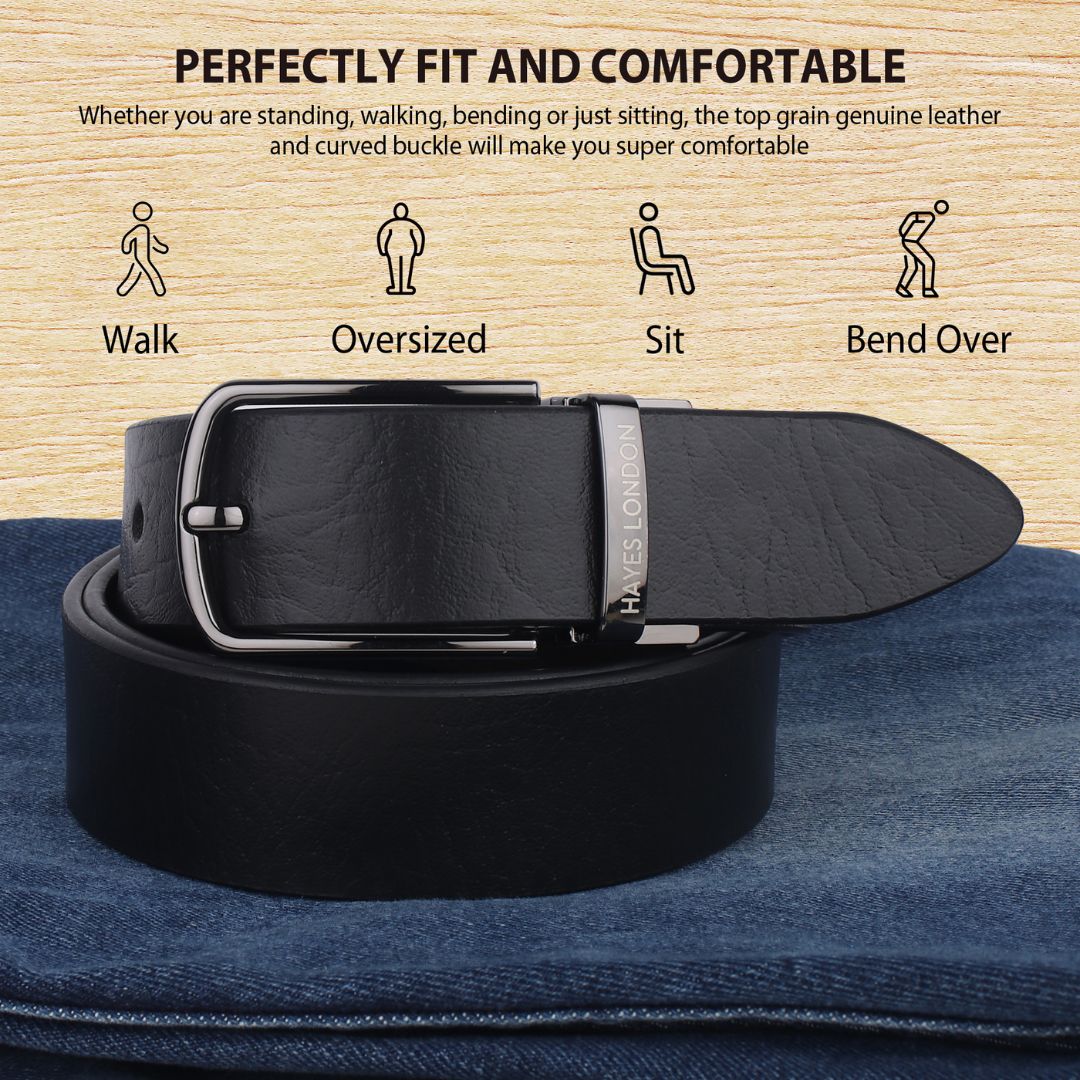Hayes London | Reversible Black & Brown Genuine Leather Belt For Men (Leather Texture: Wild)