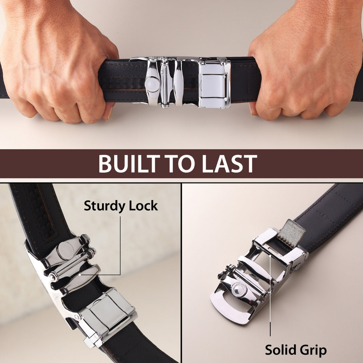 Hayes London | Auto-Lock Genuine Leather Black Belt for Men | Premium Micro-Adjustable No-Hole Belt (Leather Texture: Plain)