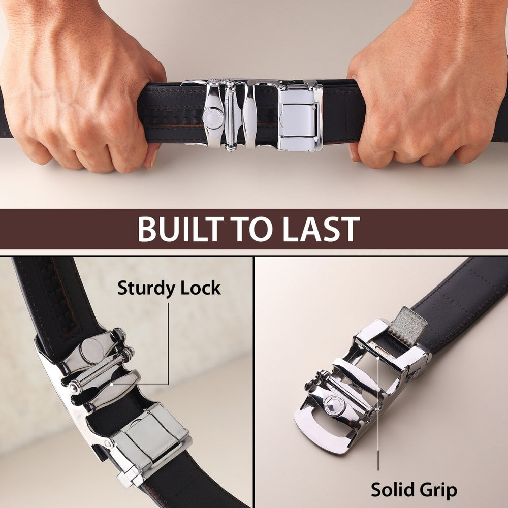 Hayes London | Auto-Lock Genuine Leather Black Belt for Men | Premium Micro-Adjustable No-Hole Belt (Leather Texture: Plain)