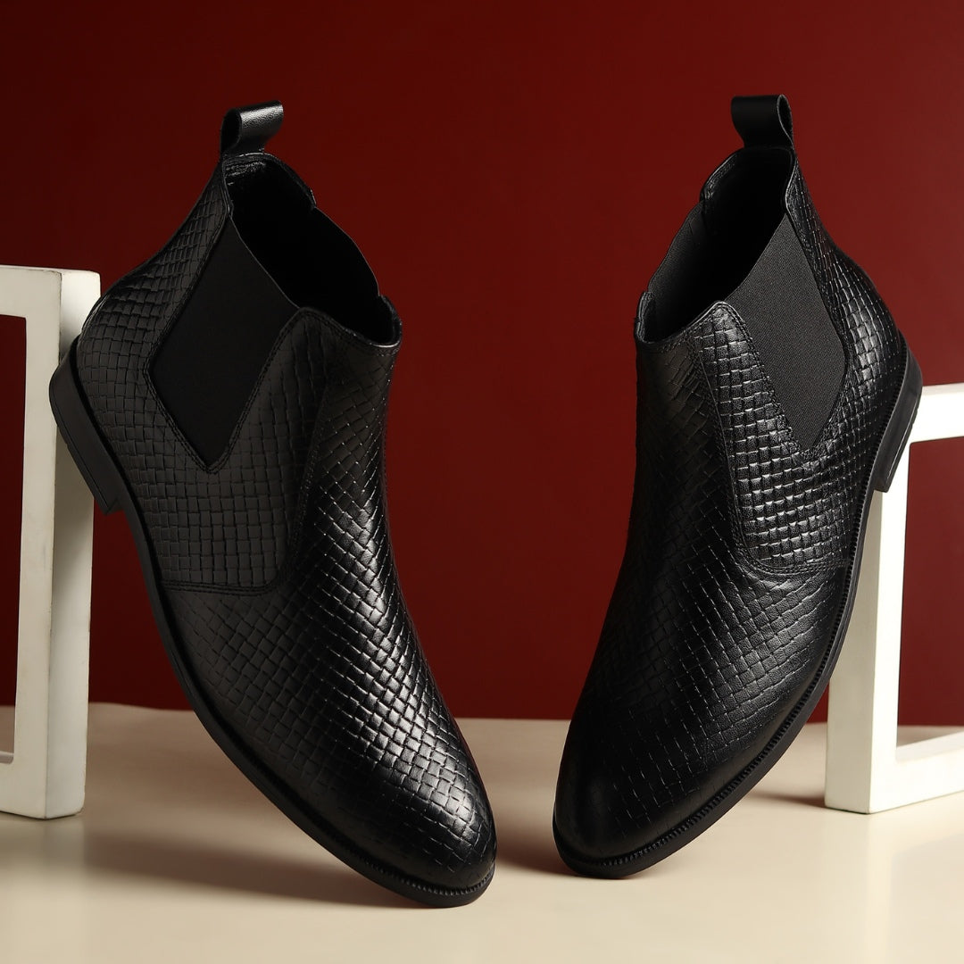 Hayes London | Griffin Chelsea Boots – Black Textured Genuine Leather Men’s Shoes