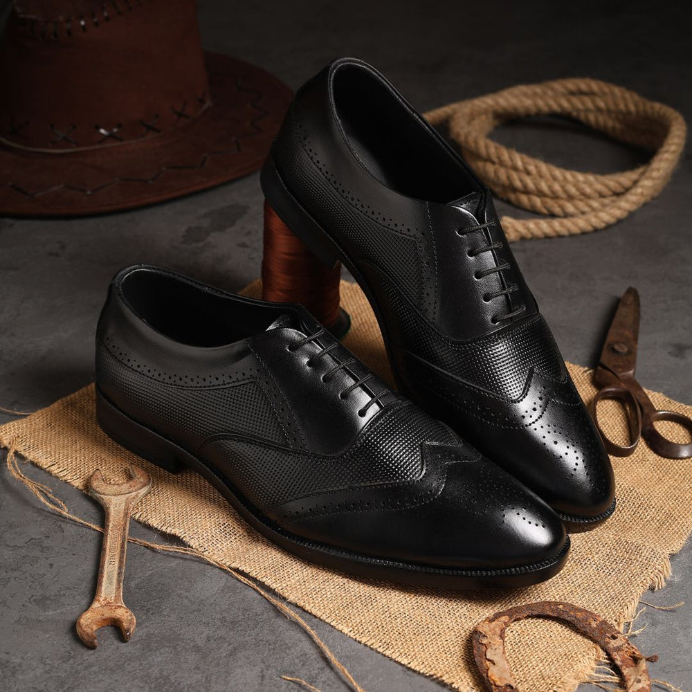 Hayes London | Monarch Wingtip Brogues – Black Perforated Genuine Leather Men’s Shoes