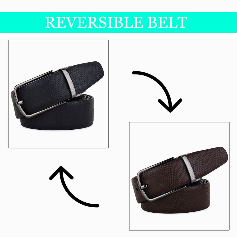 Hayes London | Reversible Black & Brown Genuine Leather Belt For Men (Leather Texture: Wild)