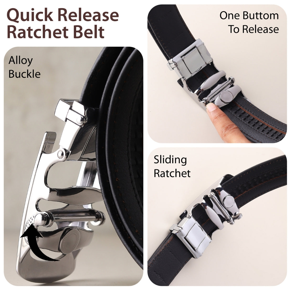 Hayes London | Auto-Lock Genuine Leather Black Belt for Men | Premium Micro-Adjustable No-Hole Belt (Leather Texture: Plain)