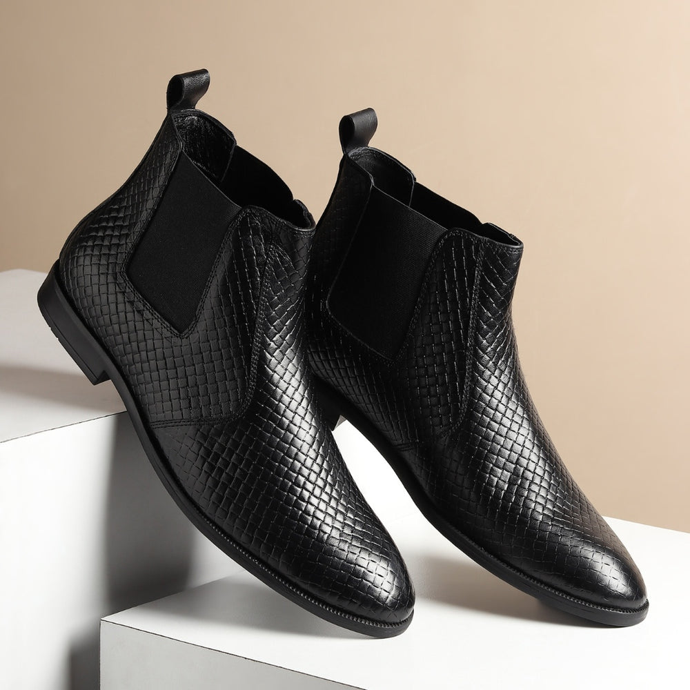 Hayes London | Griffin Chelsea Boots – Black Textured Genuine Leather Men’s Shoes