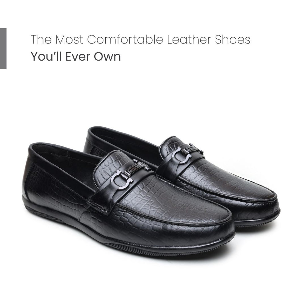 Hayes London | Jaxon Horsebit Loafers – Black Croco Genuine Leather Men’s Shoes
