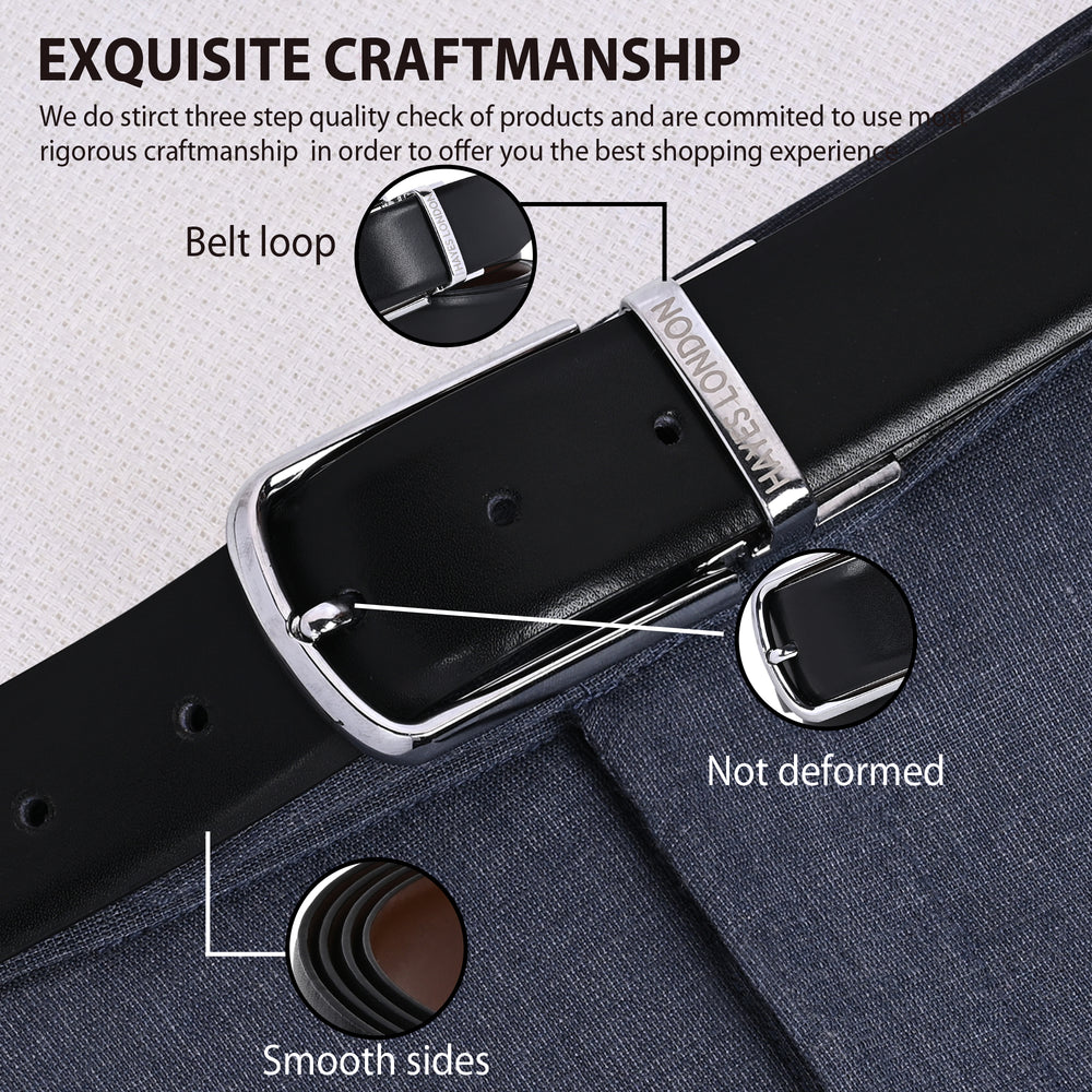 Hayes London | Italian Leather Reversible Black & Brown Belt For Men (Leather Texture: Plain)