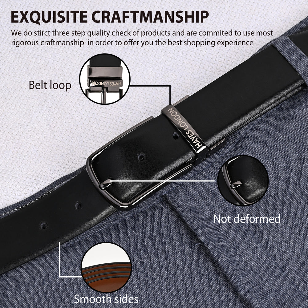 Hayes London | Italian Leather Reversible Black & Brown Belt For Men (Leather Texture: Plain)